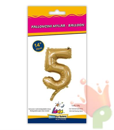 PALLONCINO MYLAR 14INCH 35CM NUMERO 5 ORO