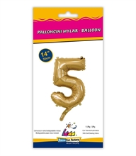 PALLONCINO MYLAR 14INCH 35CM NUMERO 5 ORO