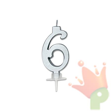 CANDELINA NUMERO 6 ARGENTO METAL 7CM