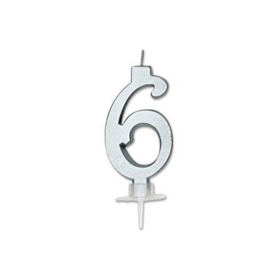 CANDELINA NUMERO 6 ARGENTO METAL 7CM