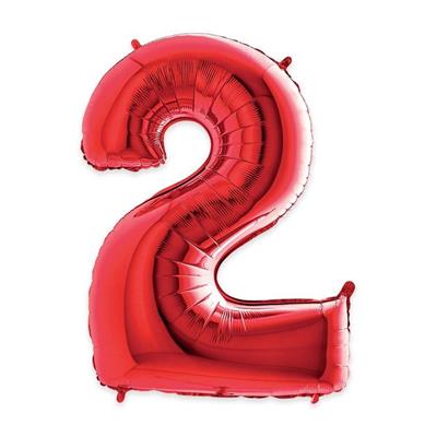 PALLONCINO MYLAR NUMERO 2 40INCH 102CM ROSSO