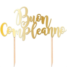 CAKE TOPPER ITALIC 20X17 CM BUON COMPLEANNO ORO