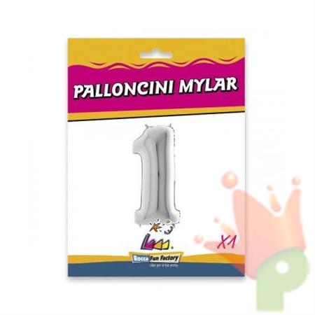 PALLONCINO MYLAR 40INCH NUMERO 1 ARGENTO