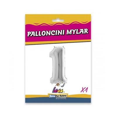 PALLONCINO MYLAR 40INCH NUMERO 1 ARGENTO