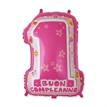 PALLONCINO MYLAR 25INCH 45X62CM NUMERO 1 ROSA