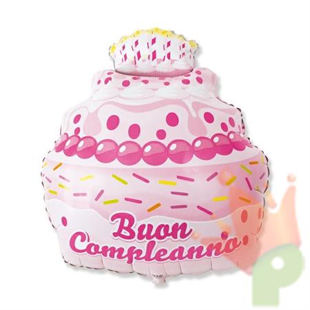 PALLONCINO MYLAR 29INCH BUON COMPLEANNO CAKE ROSA