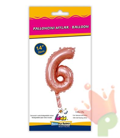 PALLONCINO MYLAR 14 INCH NUMERO 6 ROSA GOLD