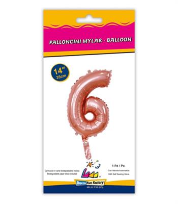 PALLONCINO MYLAR 14 INCH NUMERO 6 ROSA GOLD