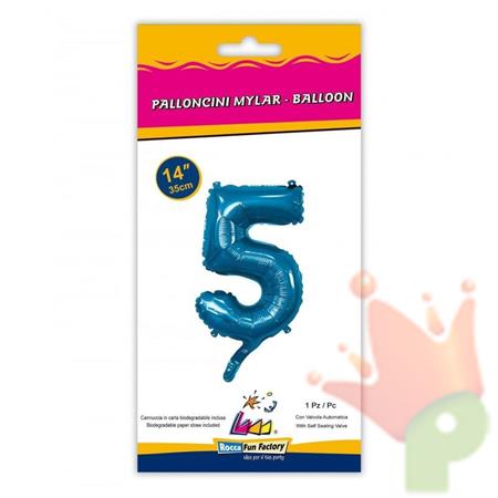 PALLONCINO MYLAR 14 INCH NUMERO 5 BLU