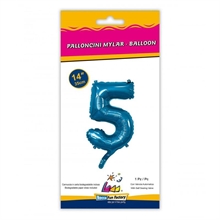 PALLONCINO MYLAR 14 INCH NUMERO 5 BLU