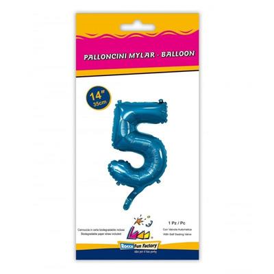 PALLONCINO MYLAR 14 INCH NUMERO 5 BLU