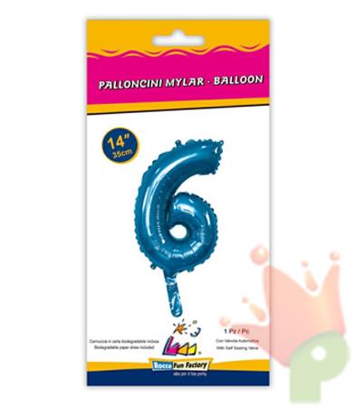 PALLONCINO MYLAR 14 INCH NUMERO 6 BLU