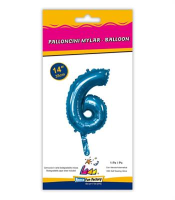 PALLONCINO MYLAR 14 INCH NUMERO 6 BLU