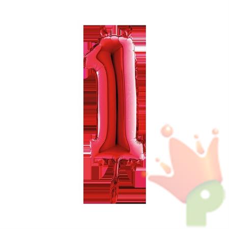 PALLONCINO MYLAR NUMERO 1 MEDIO 14INCH 36CM ROSSO 5PZ