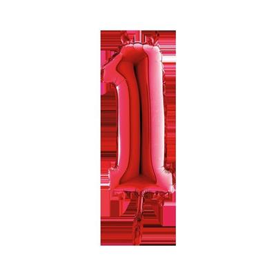 PALLONCINO MYLAR NUMERO 1 MEDIO 14INCH 36CM ROSSO 5PZ