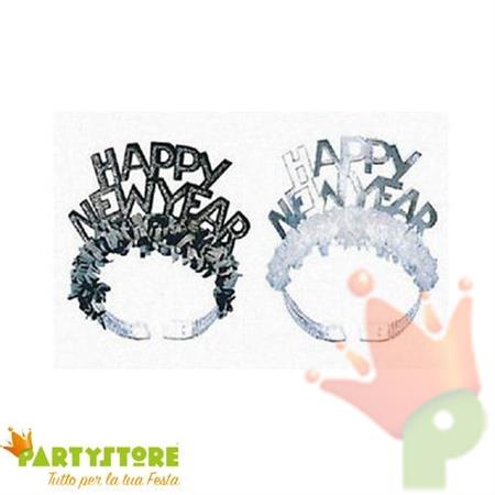 Tiara Happy New Year Cartoncino Argento/Nero 1 pz