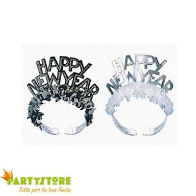 Tiara Happy New Year Cartoncino Argento/Nero 1 pz