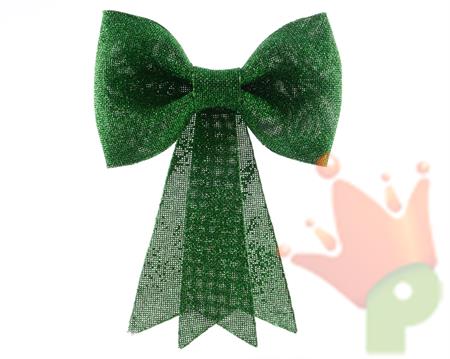 plastic bow w hanger w glitter FIOCCO VERDE METAL 13X14