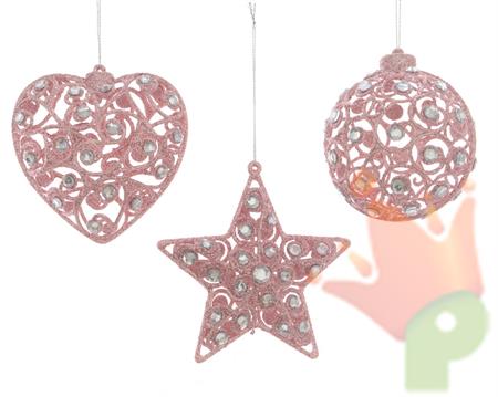 PALLE TRAFORATA ROSA GLITTER CON DIAMANTI CM 10