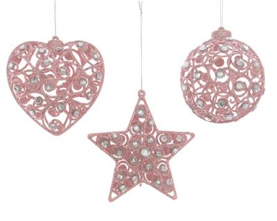 PALLE TRAFORATA ROSA GLITTER CON DIAMANTI CM 10