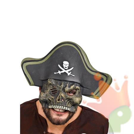 MASCHERA MEZZO VISO TESCHIO PIRATA CON CAPPELLO