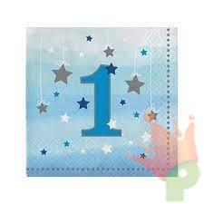 TOVAGLIOLI PRIMO COMPLEANNO CELESTE CON STELLINE 16 PZ 33X33 CM