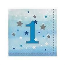 TOVAGLIOLI PRIMO COMPLEANNO CELESTE CON STELLINE 16 PZ 33X33 CM