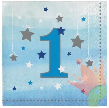 TOVAGLIOLI PRIMO COMPLEANNO CELESTE STELLINE 25X25 CM 16 PZ