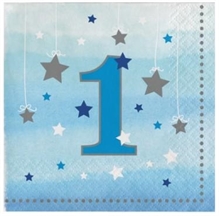 TOVAGLIOLI PRIMO COMPLEANNO CELESTE STELLINE 25X25 CM 16 PZ