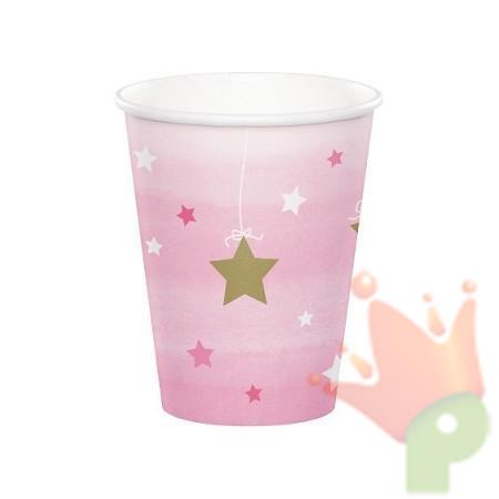 BICCHIERI IN CARTA PRIMO COMPLEANNO ROSA STELLINE 266 ML 8 PZ