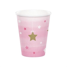 BICCHIERI IN CARTA PRIMO COMPLEANNO ROSA STELLINE 266 ML 8 PZ