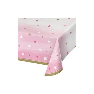 TOVAGLIA IN PLASTICA PRIMO COMPLEANNO ROSA STELLINE 137X274 CM