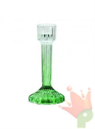 CANDELABRO IN VETRO RIGATO SFUMATO VERDE 16 CM