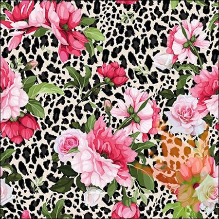 TOVAGLIOLI STAMPA LEOPARDATA CON FIORI ROSE 33X33 CM 20 PZ