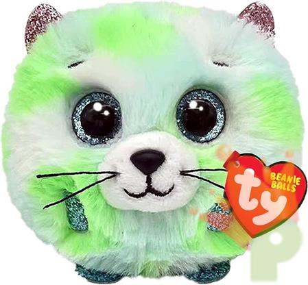 PELUCHE TY PUFFIES GATTINO EVIE BIANCO VERDE 7 CM