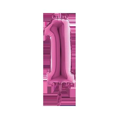 PALLONCINO MYLAR NUMERO 1 MEDIO 14INCH 36CM FUCSIA 5PZ