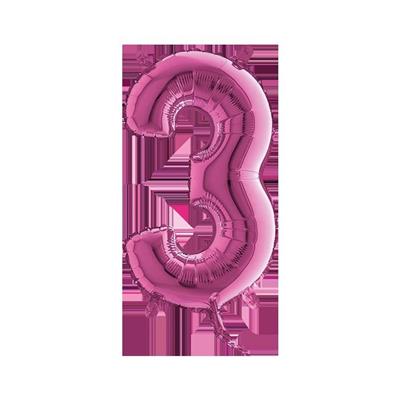 PALLONCINO MYLAR NUMERO 3 MEDIO 14INCH 36CM FUCSIA 5PZ