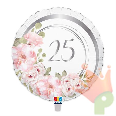 PALLONCINO MYLAR 25 ANNIVERSARIO FLORAL 45 CM