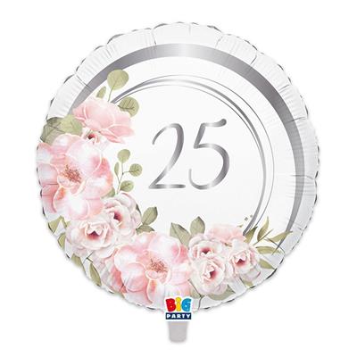 PALLONCINO MYLAR 25 ANNIVERSARIO FLORAL 45 CM