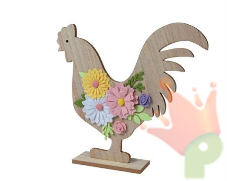 SAGOMA GALLINA IN LEGNO CON FIORI IN FELTRO 30,5x32,5x6 CM