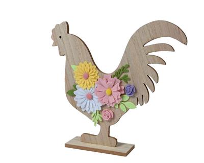 SAGOMA GALLINA IN LEGNO CON FIORI IN FELTRO 30,5x32,5x6 CM