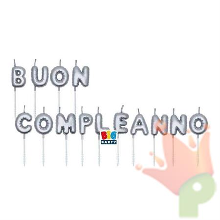 SET CANDELINE BUON COMPLEANNO ARGENTO METAL 7 CM