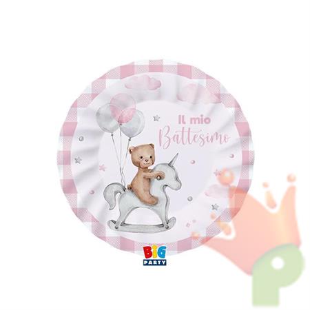 PIATTI BATTESIMO TEDDY BEAR ROSA 20 PZ 8 CM