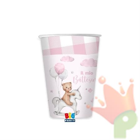 BICCHIERI BATTESIMO TEDDY BEAR ROSA 200 CC 8 PZ