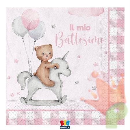 TOVAGLIOLI BATTESIMO TEDDY BEAR ROSA 20 PZ 33X33 CM