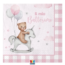 TOVAGLIOLI BATTESIMO TEDDY BEAR ROSA 20 PZ 33X33 CM