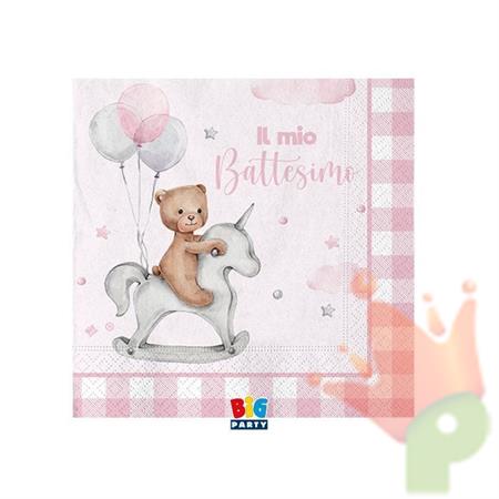 TOVAGLIOLI BATTESIMO TEDDY BEAR ROSA 25X25 CM 20 PZ