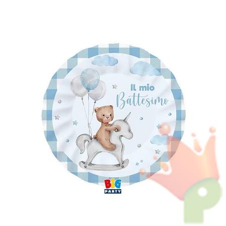 PIATTI BATTESIMO TEDDY BEAR CELESTE 8 PZ 20 CM