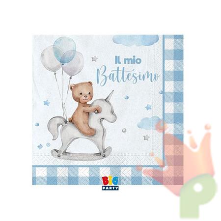 TOVAGLIOLI BATTESIMO TEDDY BEAR CELESTE 20 PZ 25X25 CM