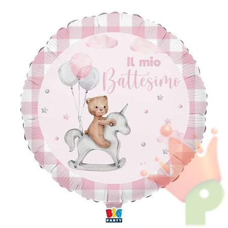 PALLONCINO MYLAR BATTESIMO TEDDY BEAR ROSA 45 CM 18 INCH